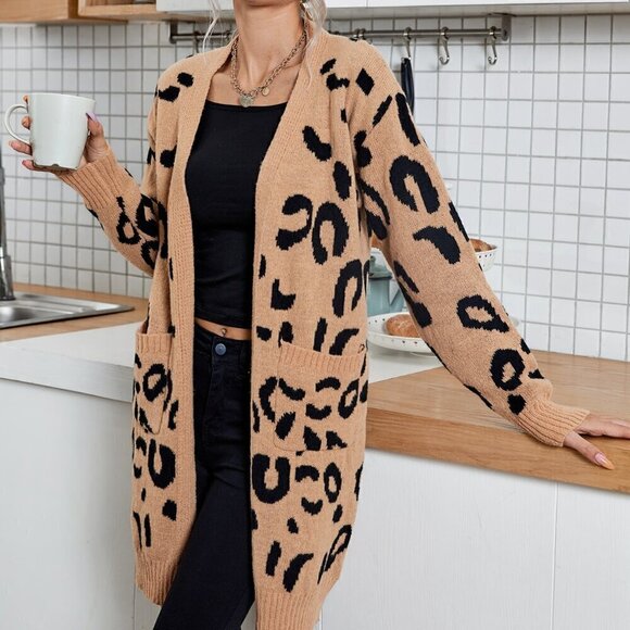 Camel Casual Women's Leopard Print Drop Shoulder Cardigan - Picture 3 of 5